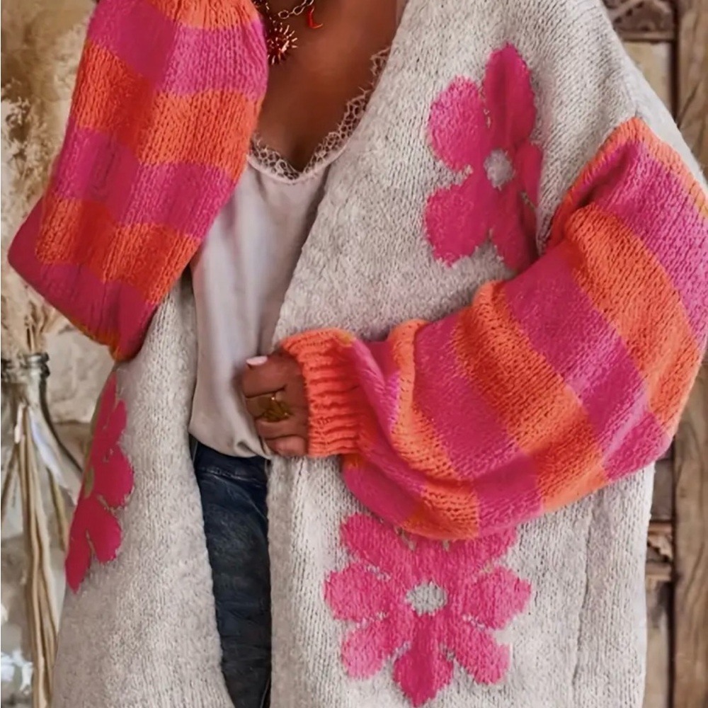 Cozy, Spring, Knitted long sleeve Cardigan Sweater, open front,